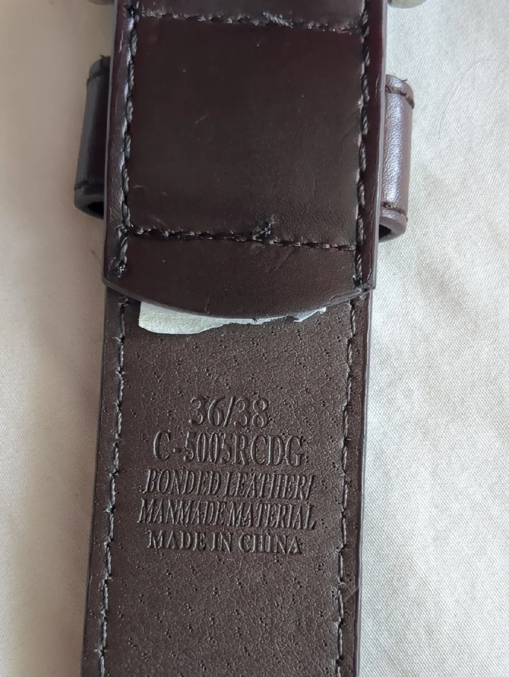 Belt Brown Leather Stitched Double-Row Perforation/Prong Metal Buckle OS Unisex